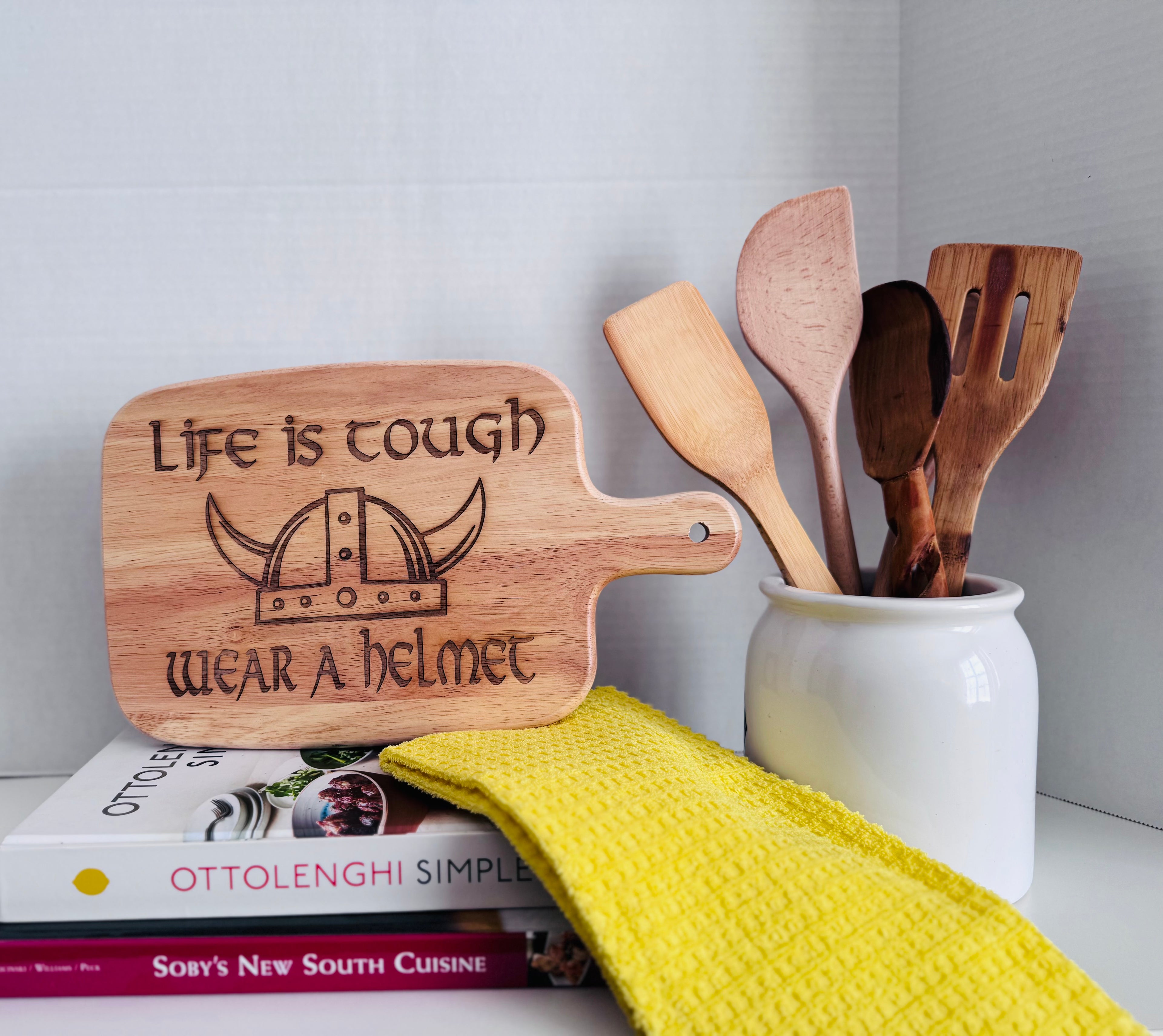 Life is Tough – Wear a Helmet Engraved Cutting Board