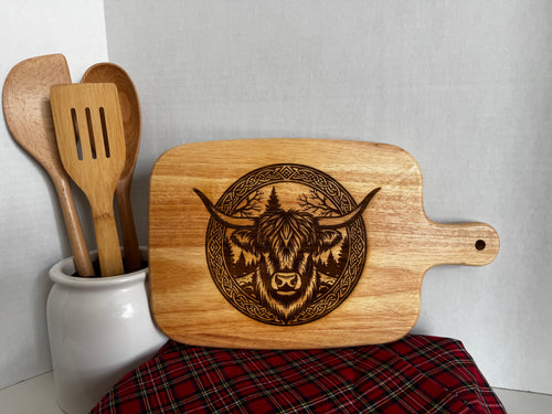 Celtic Highland Cow Acacia Wood Serving Board