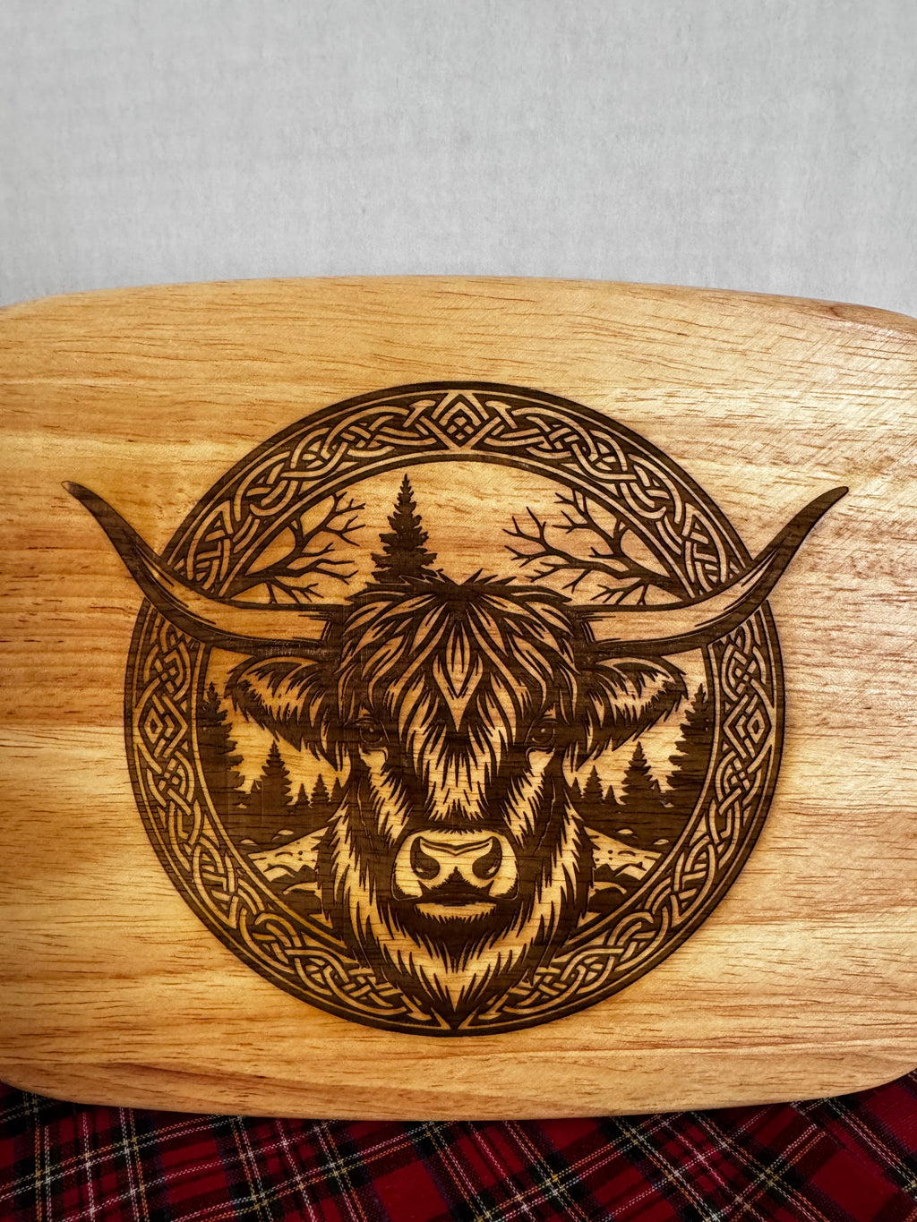 Celtic Highland Cow Acacia Wood Serving Board